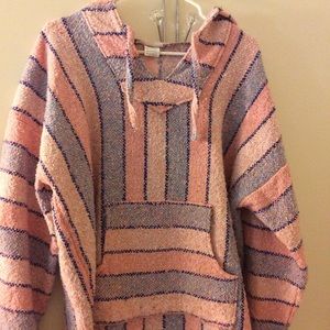Rug sweater, pink and blue